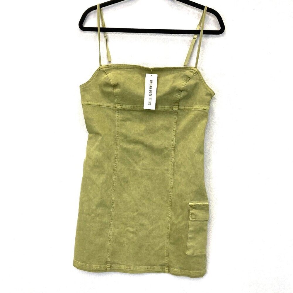 Urban Outfitters Bodycon Cargo Mini Dress Medium Stretch Pocket Army‎ Green NWT